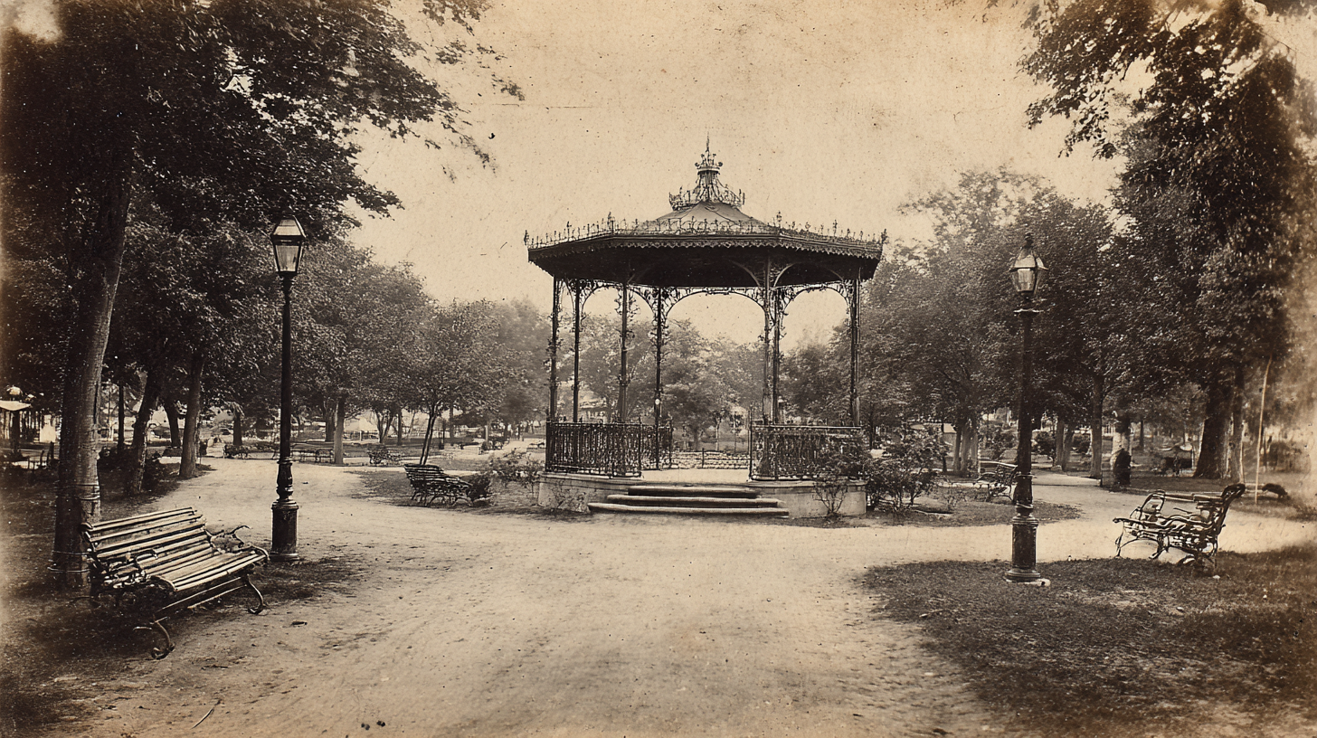 Victorian park with bandstand, 1890s